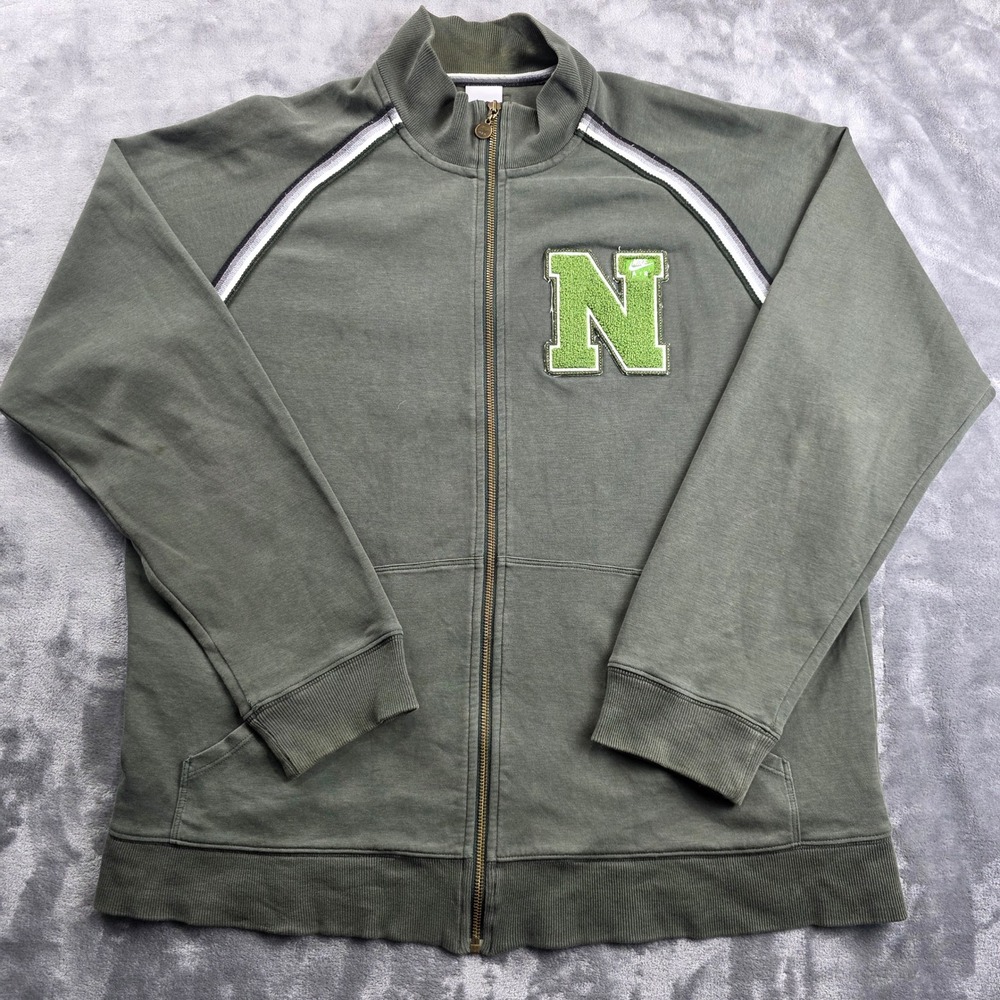 Y2K Nike Air Track Jacket Mens XXL Green Full Zip Chenille Patch Striped Sleeve